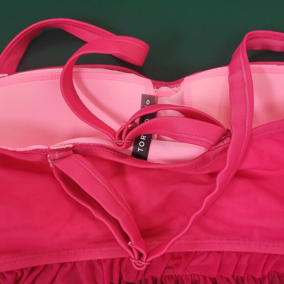 Torrid pink two-piece swimsuit bikini with ruffles high waist size 0 or 10 EUC - Picture 7 of 13